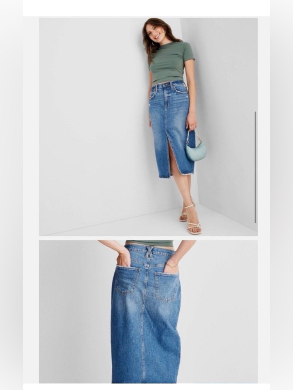 Universal Thread medium Blue Denim Midi Skirt with Front Slit